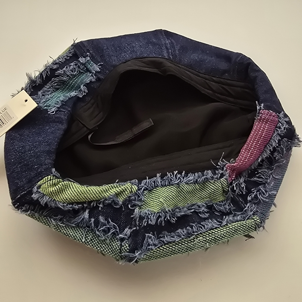 Denim Beret with Multicolor Fringe - Picture 9 of 10